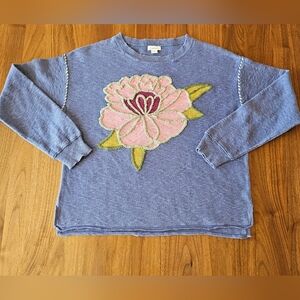 Sundance Blue Sweater with Pink Floral Design